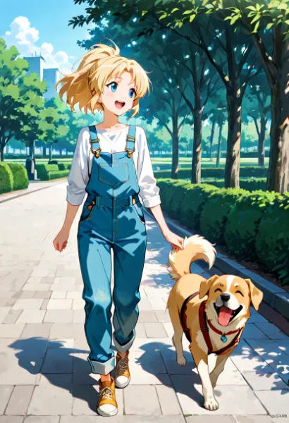 陽だまりの公園で、少女と犬の冒険