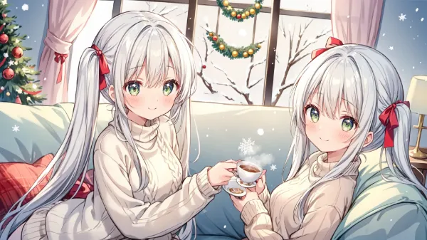 双子姉妹の温かなクリスマス・ティータイム