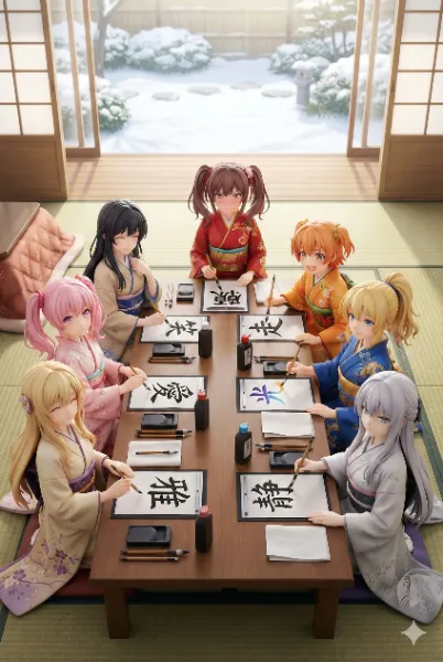 今年の抱負を一文字で（おま好きガールズ×書き初め）