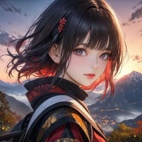 夕暮れの山道に佇む少女