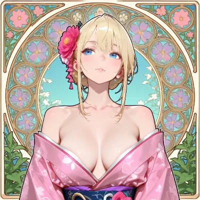 花咲く金髪の美女