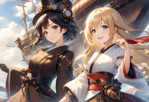 黒髪＆ブロンド・和風スチームパンク