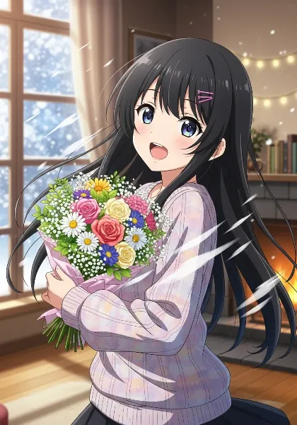 くるっと振り向く冬の花束