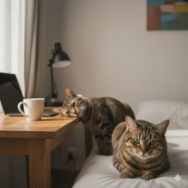 猫たちのホームオフィス占拠