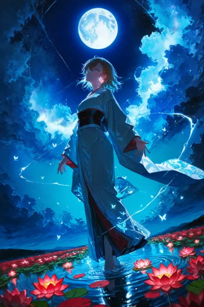 月夜の蓮