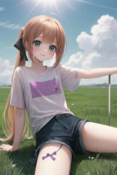 芝生に座るあいちゃん