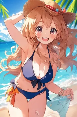 夏の海辺で輝く笑顔の冒険