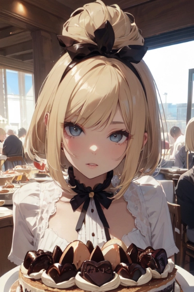 金髪ボブ子　ケーキ