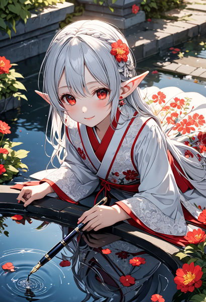 池辺の白銀エルフと魔法の筆