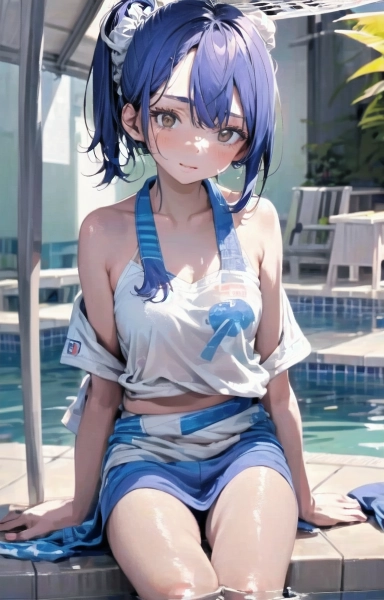 プールで涼む少女