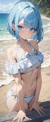 かわいい水着の青髪さん
