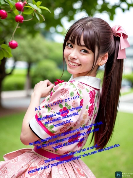 花柄ブラウスのポニーテール美少女はキュートスマイル