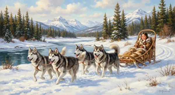 雪原を駆ける犬ぞり