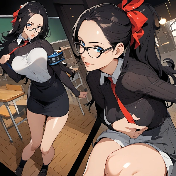 赤いリボンのポニーテールの静香先生が可愛すぎてつらい♥