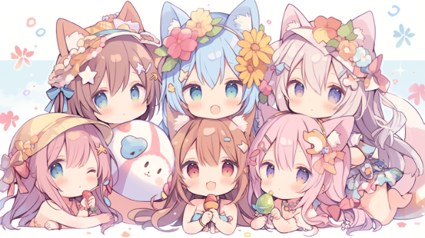 水着と猫娘達。