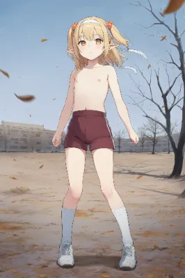冬空で上半身裸+体操着の短パンなエルフさん