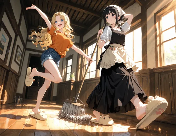 黒髪＆ブロンド・陽だまりのお掃除大作戦