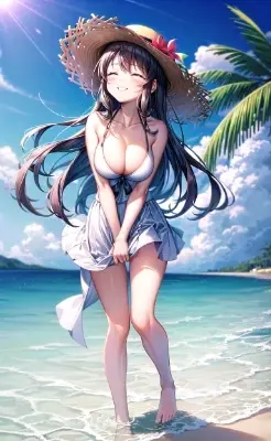 波打ち際のお嬢様