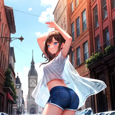 コマ1、雨上がりでやや透け、コマ2と交互に見るとアニメっぽい