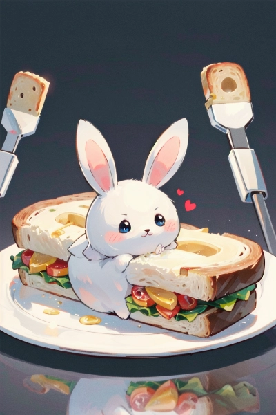 Rabbit stuck between sandwiches