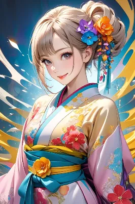 花びら舞う着物美少女