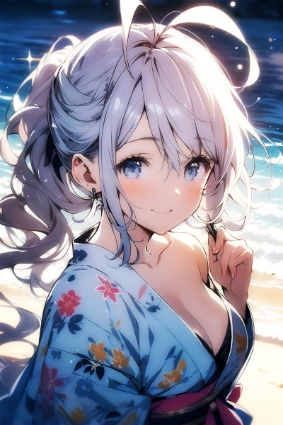 夜店帰りの浜辺で