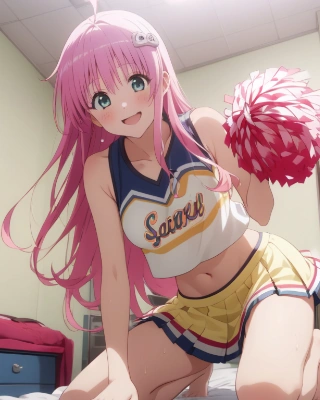 ベッドの上で応援してくれる彼女