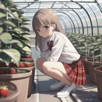 ビニールハウスのイチゴ