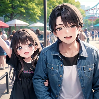 遊園地のパパと娘