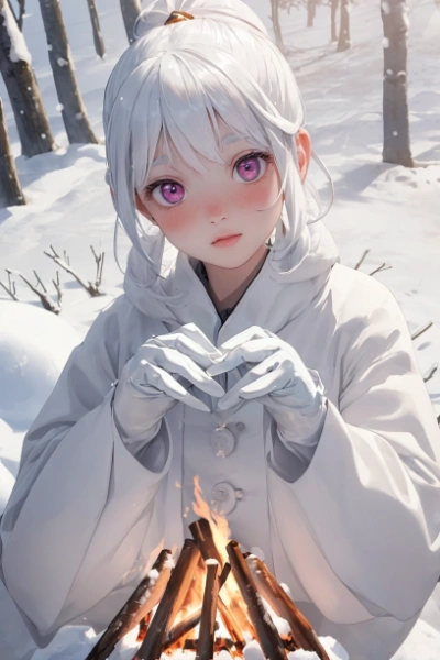焚火と雪の少女