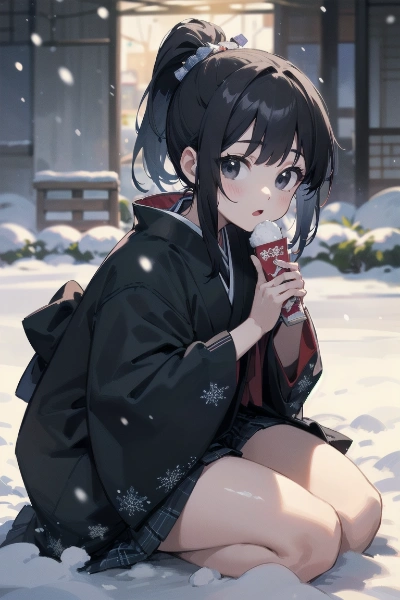 雪が降っていたからはしゃいでる美少女