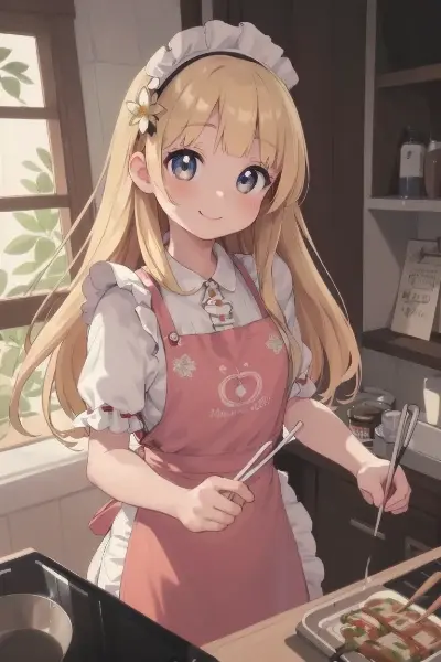 料理する金色の髪の少女