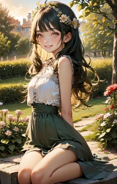 公園で佇む緑の髪の少女