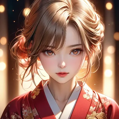 金色の光を浴びる着物少女