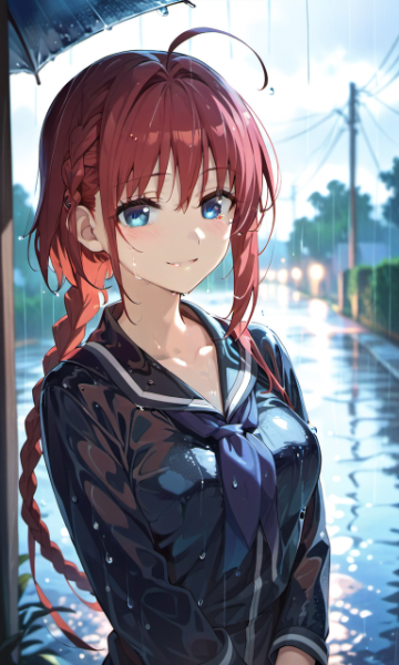 雨で濡れた女の子