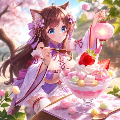 雛あられパフェで天にも昇る気持ちになる猫又さん