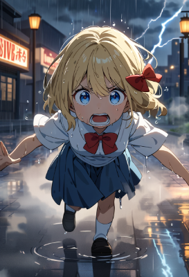 うわぁ～かみなりと雨だぁ～