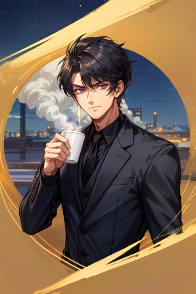 コーヒーを飲んで、リラックスする黒髪短髪男性（14枚）