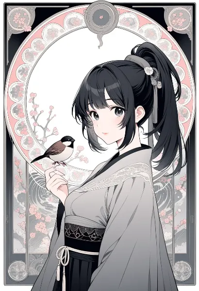 桜風に舞う小鳥の友