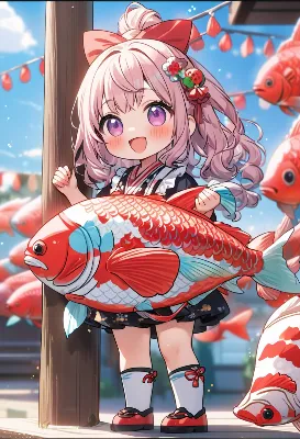 夏祭りの金魚大漁少女