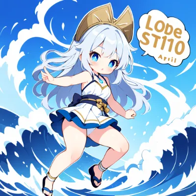 波に舞う白髪の少女
