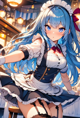 クールな青髪ウエイトレスさん