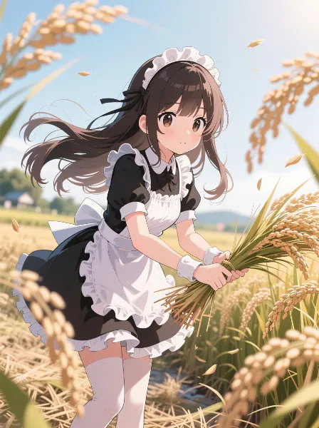 稲刈りメイドさん