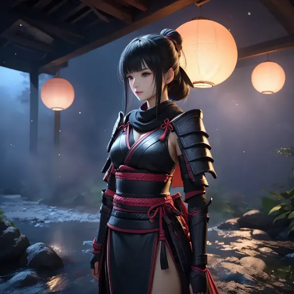 月下の黒い女忍者