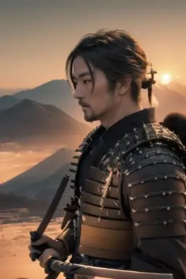 夕日と侍
