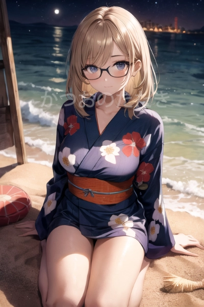 茶髪眼鏡の女の子と浴衣