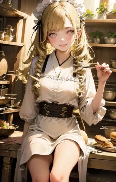 料理する金色の髪の少女