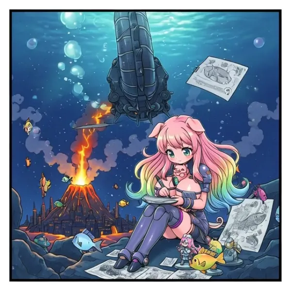 (音量注意)アイピク島の海底でノーチラス号をスケッチする痛豚さん