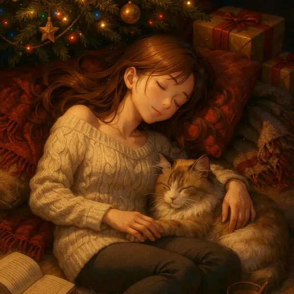 聖夜の猫と少女の優しい夢
