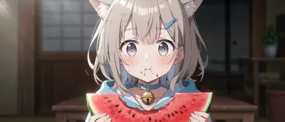 猫耳少女と夏の甘いスイカ